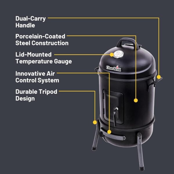 71HOJ1ZEIzL._AC_SL1500_ Comprehensive review of the Char-Broil Bullet Charcoal Smoker 16-inch for outdoor cooking enthusiasts