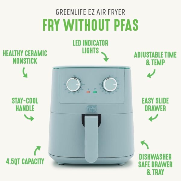71qmcB8L8LL._AC_SL1500_ GreenLife Mechanical Air Fryer review 2024 compact 4.5QT family-sized nonstick kitchen essential
